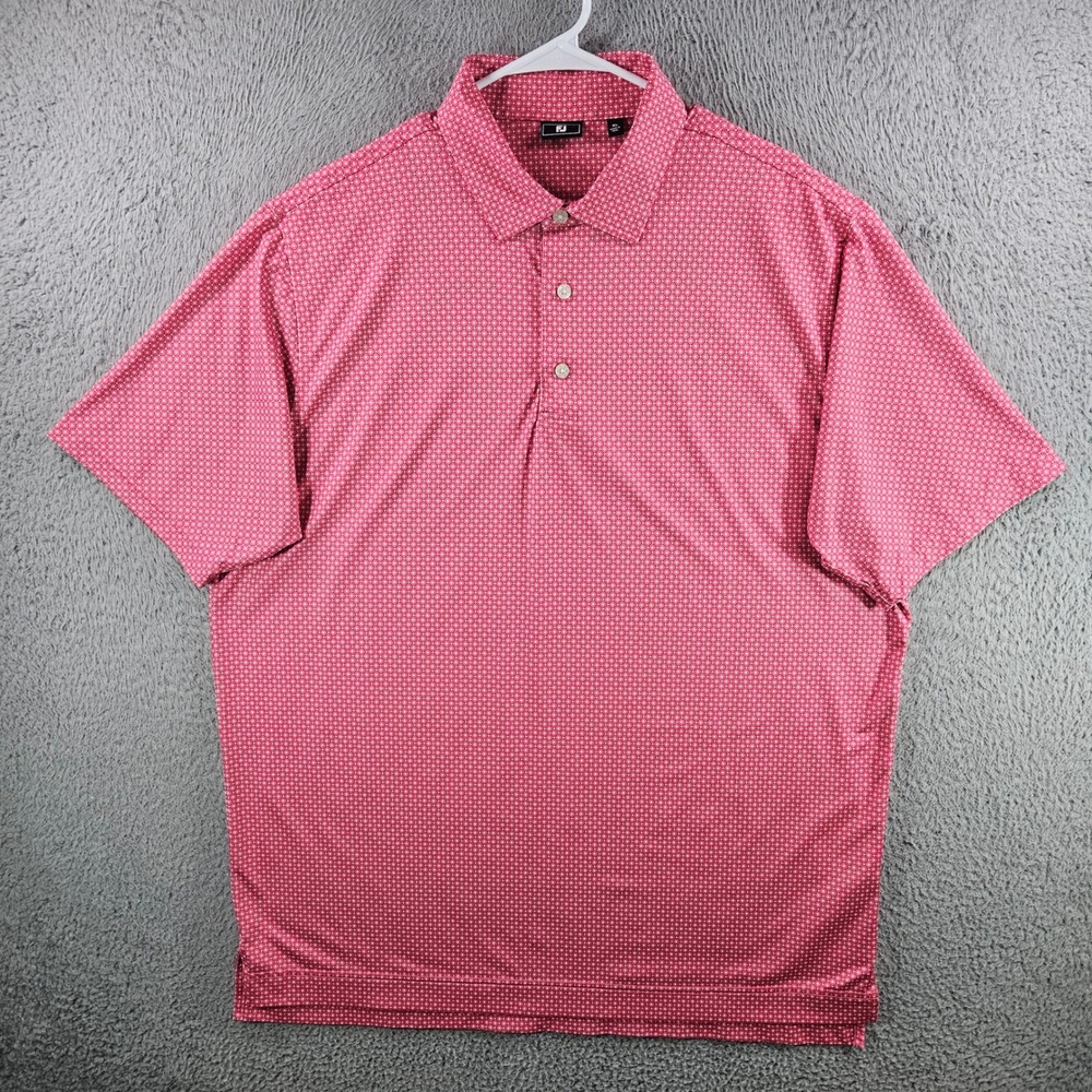 FootJoy Mens XL Pink Geometric Diamond Print Performance Golf Polo Shirt‎ XL